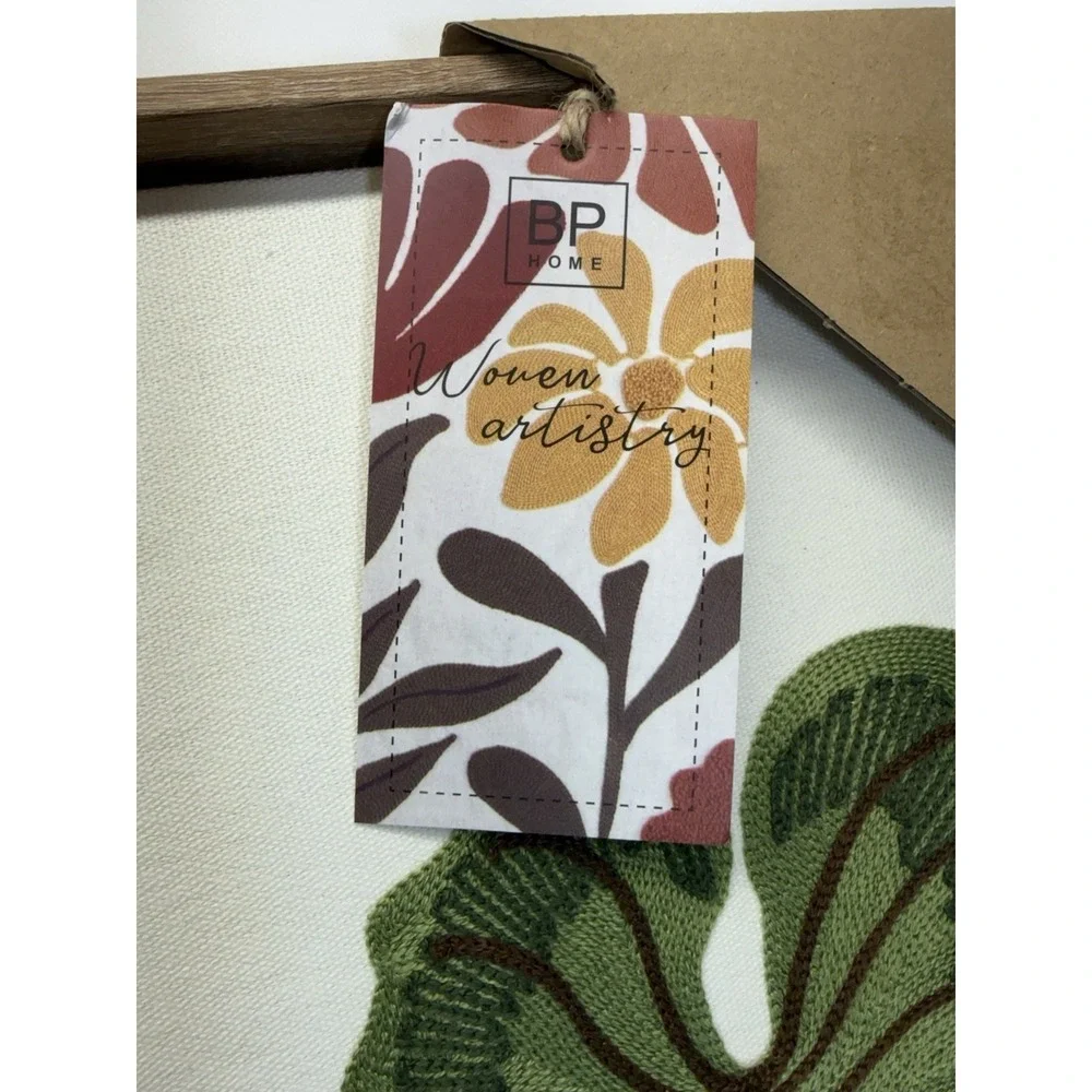 BP Textile Embroidered Wall Art Botanical Tropical Bamboo Monstera Decor 18